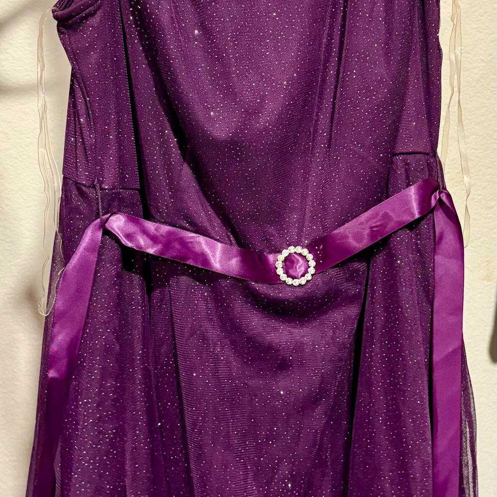 Sparkle Purple Satin Belted Evening Dress